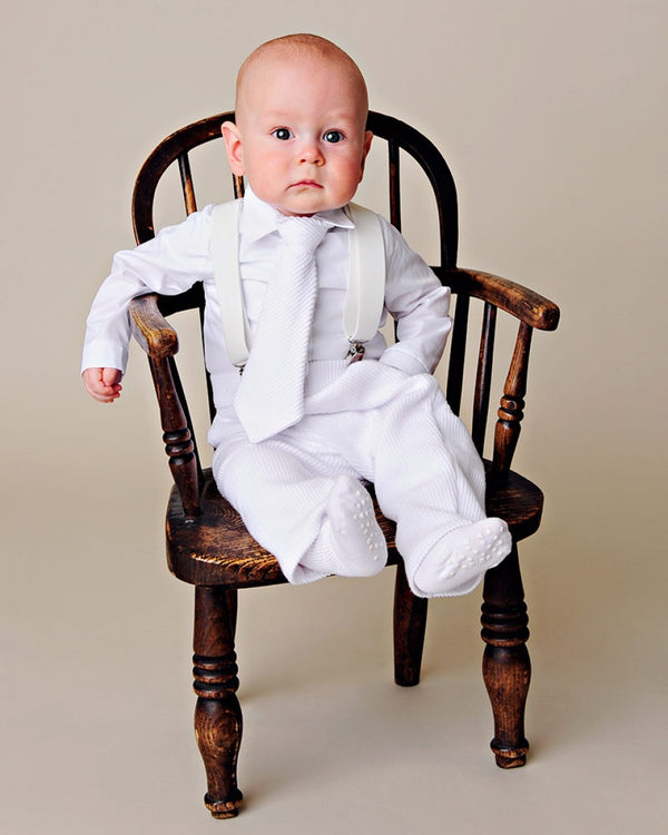Pelele de punto blanco para bebés, 4 piezas, pantalones, tirantes, traje de bautizo, NB-24M